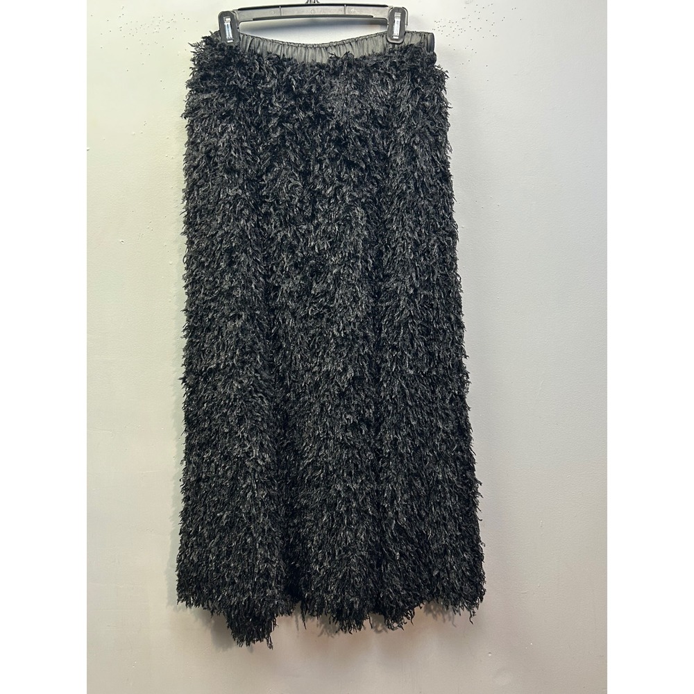 Sunday in Brooklyn Skirt Womens M Black Fringe Maxi Textured Elastic Waist NEW